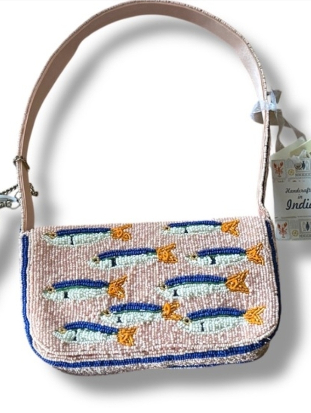 💕▪️Made In India▪️ Pink Sardine Beaded Fish Shoulder Bag - Picture 3 of 5